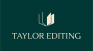 An open book against a green background above the text, "Taylor Editing"